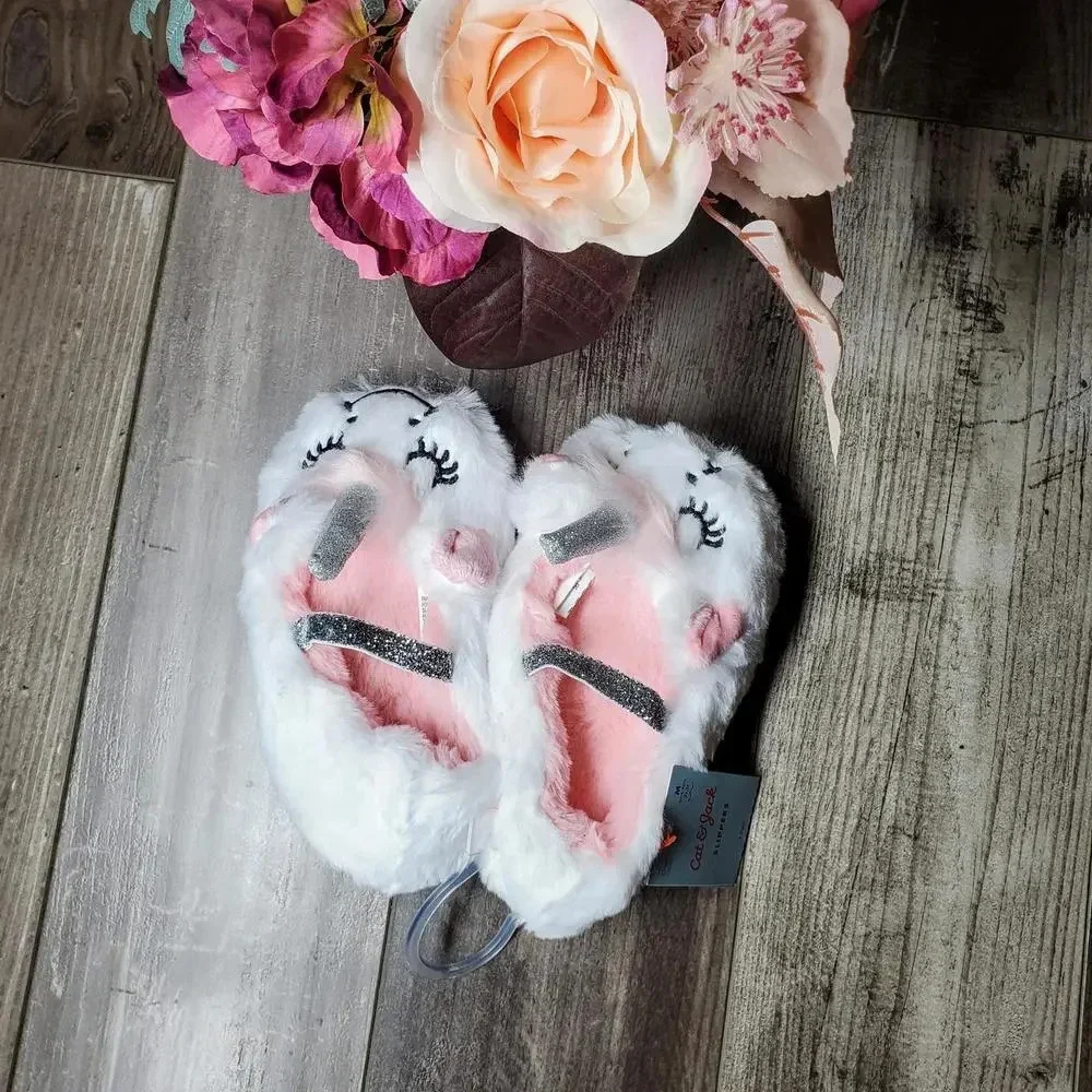NWT Cat & Jack Toddler Girls White Glittery Unicorn Ballet Slippers 2T-3T
